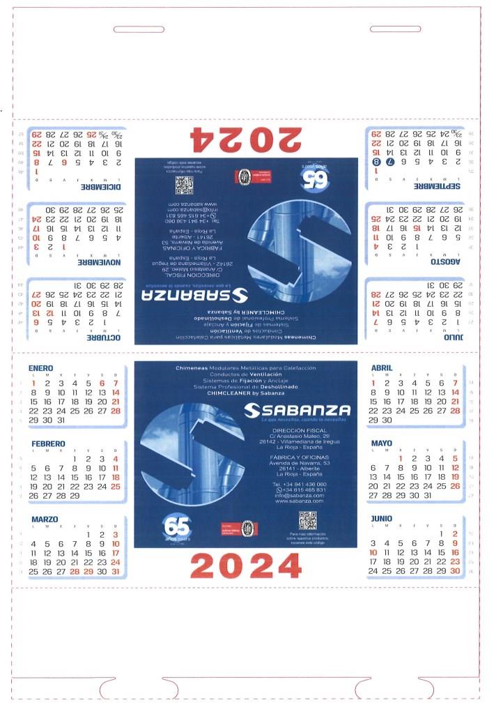 Calendario Sobremesa Sabanza 2024